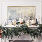 Zesua Christmas Decorations Indoor - Christmas Village Sets of 5 Ceramic Houses with LED Lights Remote and 9 Trees - Winter Rustic Farmhouse Home Holiday Xmas Decor for Mantel Tabletop Room