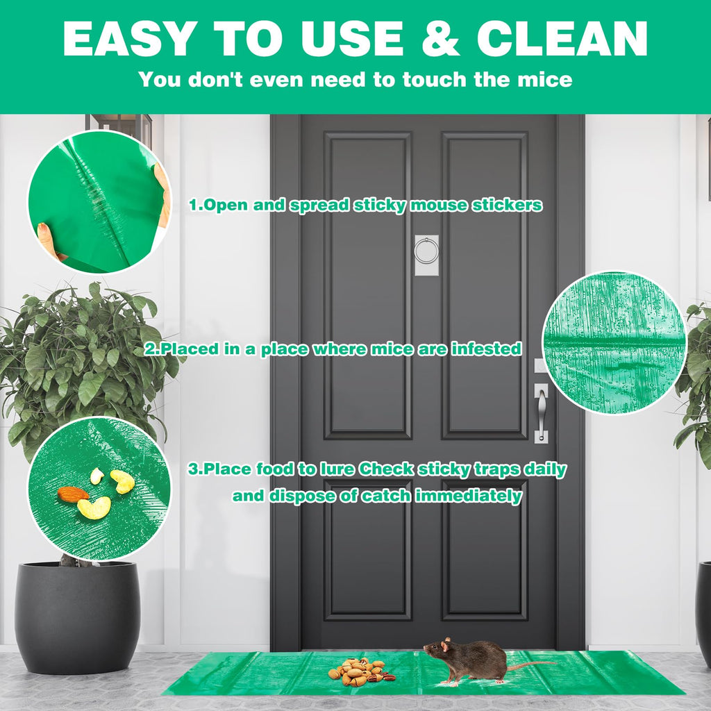 Qualirey Sticky 47 Inch Ultra Large Mouse Trap Mouse Glue Traps Sticky Rat Trap That Work for Trapping Rats Roaches Rodents Heavy Duty Pre Baited Mats Indoor Outdoor Catch Pest Trap (Green,12 Pcs)