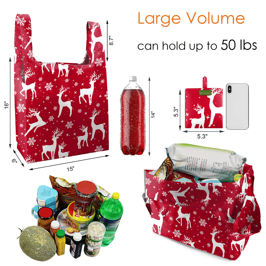 BeeGreen Christmas Gifts Reusable Grocery Bags Bulk 12 Pack Wholesale Reusable Shopping Bags X-Large 50LBS, Machine Washable Kitchen Reusable Bags Heavy Duty, Foldable Bags for Shopping