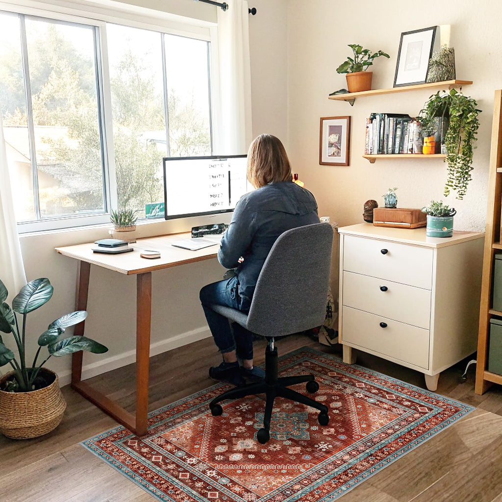 Office Chair Mat for Hardwood Floor & Tile Floor,36"X 48" Heavy Duty Desk Chair Mat for Hard Floors, Under Desk Rug for Rolling Computer Chair,Anti Slip,Low Pile Carpet Floor Protector-Brown Red