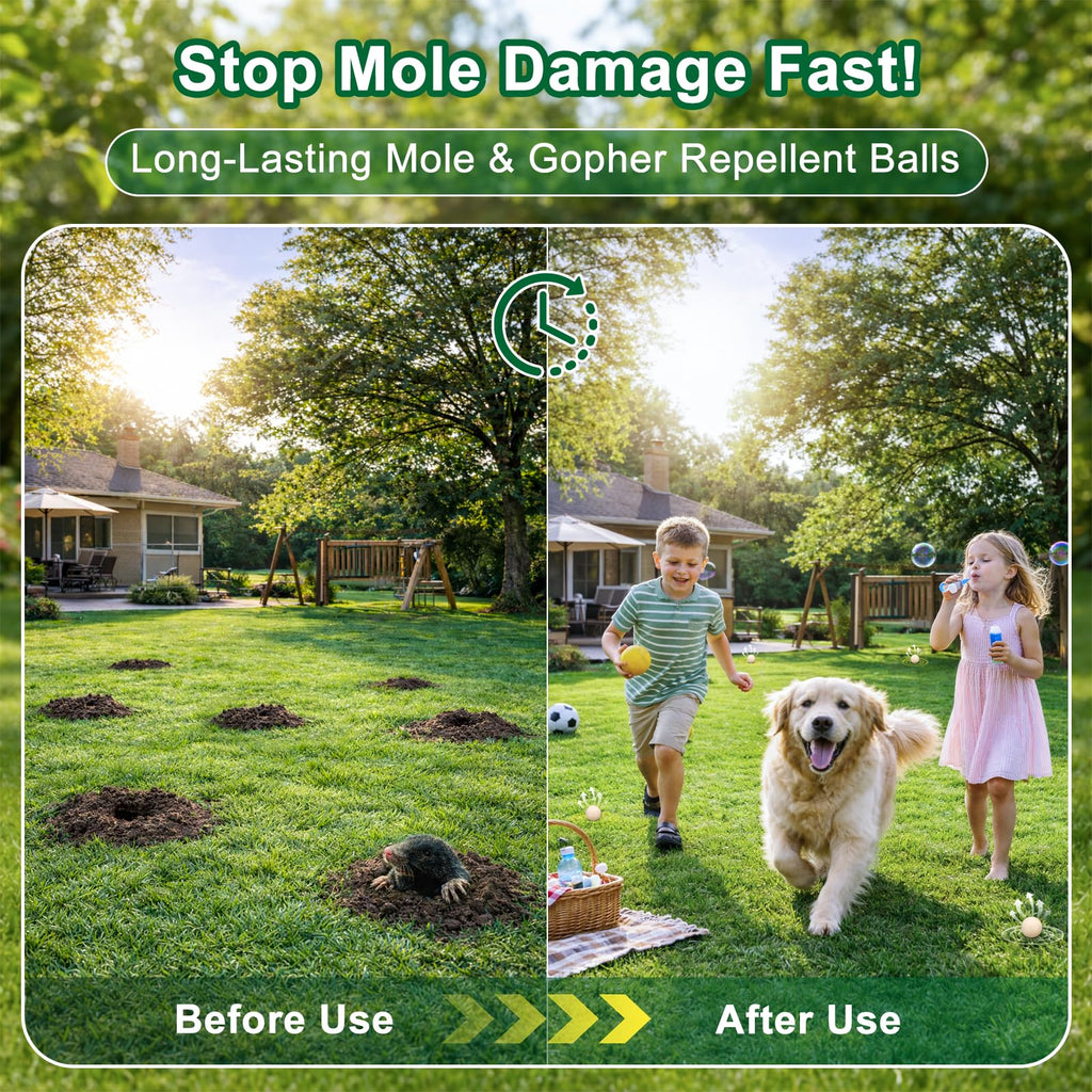 Aromovia Mole Repellent for Lawns and Yard, Mole and Groundhog Repellent Outdoor, 12 Packs Natural Gopher Repellant Balls for Lawns, Gardens, Yards, Farms and Orchards, Safe for People and Pets