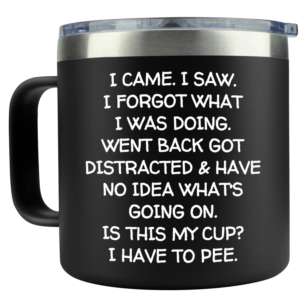 KLUBI Christmas Gifts for Women I Came I Saw I Forgot Tumbler 14oz Black Birthday Gifts for Men Grandpa Gifts for Him Drinking Cups for Elderly Senior Citizen Tumbler I Came I Saw I Forgot Coffee Mug