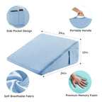 Bedluxe Wedge Pillow for Sleeping, 10 inch Elevated Support Bed Wedge Pillow, Breathable Triangle Pillow Wedge with Cooling Memory Foam Top - Removable Washable Cover, Light Blue