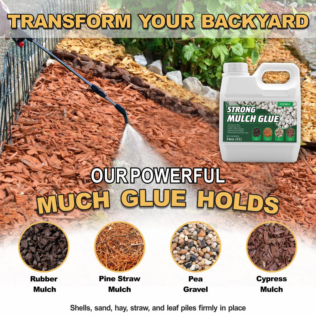 34oz Strong Concentrate Mulch Glue, Gravel Binder Mulch Glue, Non-Toxic Mulch Glue, Mulch Landscape Lock Adhesive Pea Gravel Stabilizer, Mulch Rock Glue for Landscaping Pea Gravel & Bark