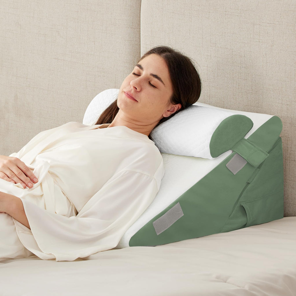 Ruqmuis 3PCS Wedge Pillow Set for After Surgery, Wedge Pillow Headboard, Adjustable 9&12 Inch Bed Pillow Wedge for Sleeping, Acid Reflux, Orthopedic Pillow Wedge for Back Pain Relief, Gerd, Green
