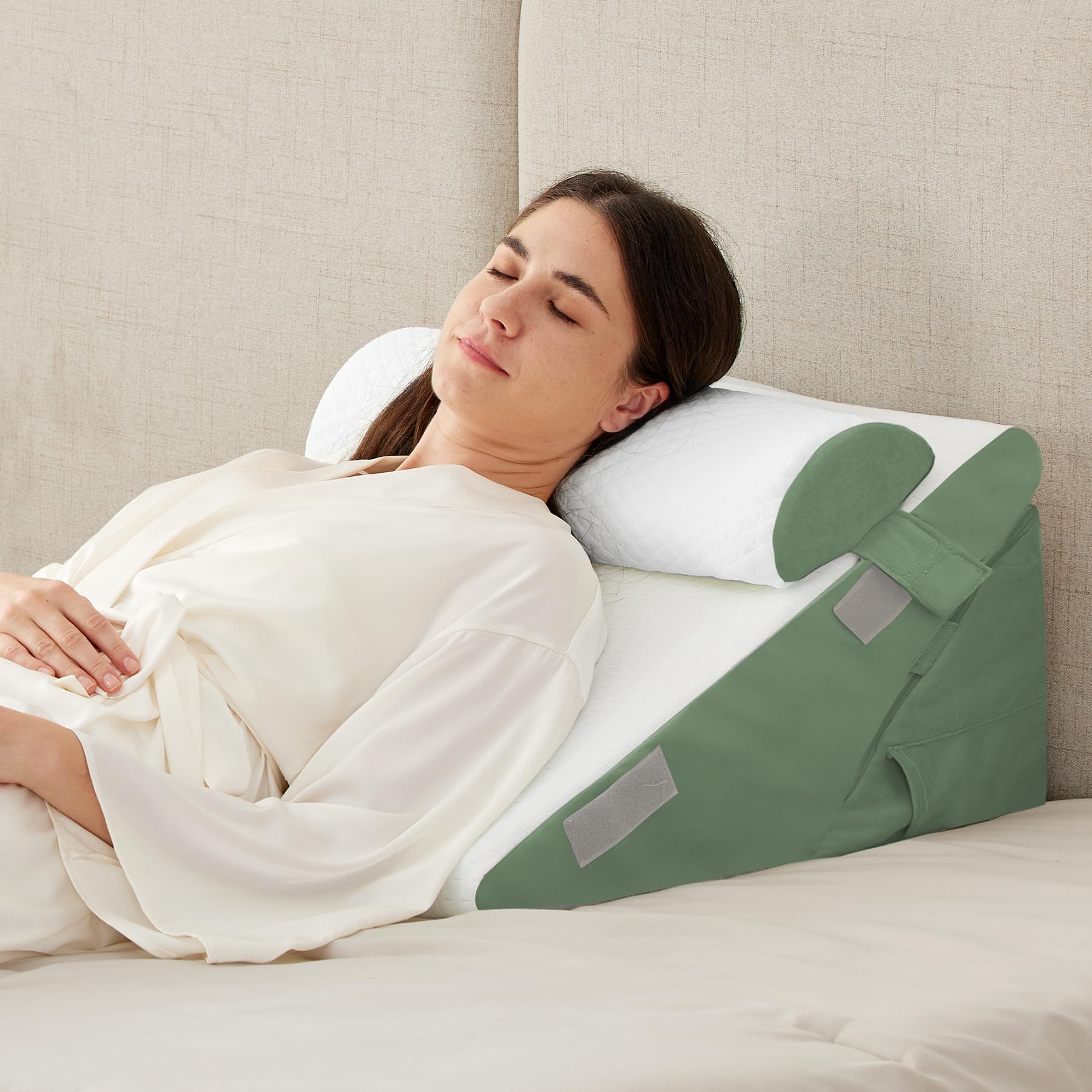 Ruqmuis 3PCS Wedge Pillow Set for After Surgery, Wedge Pillow Headboard, Adjustable 9&12 Inch Bed Pillow Wedge for Sleeping, Acid Reflux, Orthopedic Pillow Wedge for Back Pain Relief, Gerd, Green