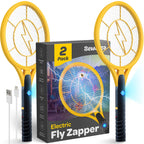 Electric 4000 Volt Fly Swatter [Set of 2] Handheld Bug Zapper Racket for Indoor/Outdoor - Instant Bug & Mosquito Killer with Attractant LED Light - USB Rechargeable Portable Fly Zapper.