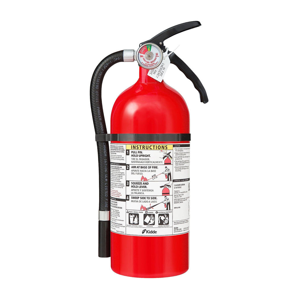 Kidde Fire Extinguisher for Home & Office Use, 2-A:10-B:C, 7.13 Lbs., Hose & Wall Mount (Included) & Fire Extinguisher for Home, 1-A:10-B:C, Dry Chemical Extinguisher, Red, Mounting Bracket Included