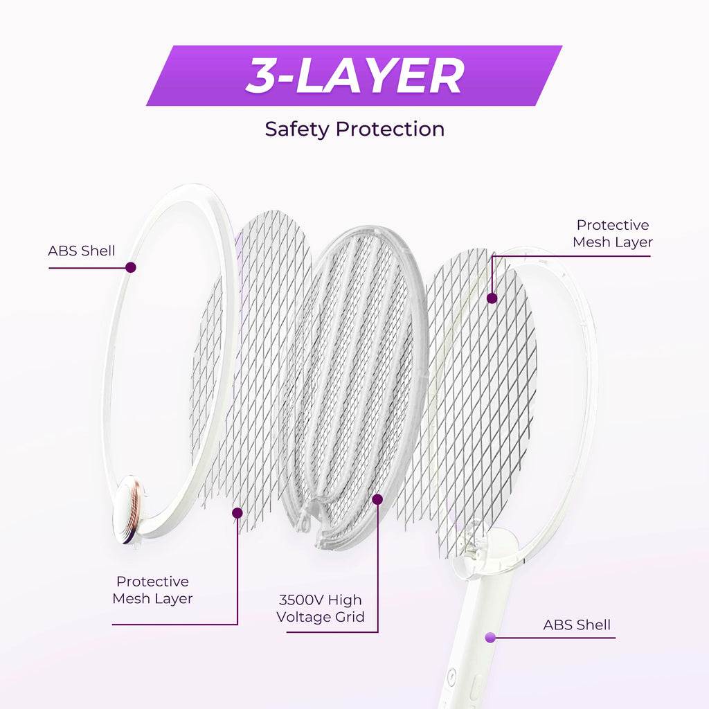 ASPECTEK Upgraded 3000V Electric Fly Swatter for Indoor and Outdoor, Portable, Foldable, Rechargeable with Improved Battery Life, USB Charging Cable, Include a Storage Bag