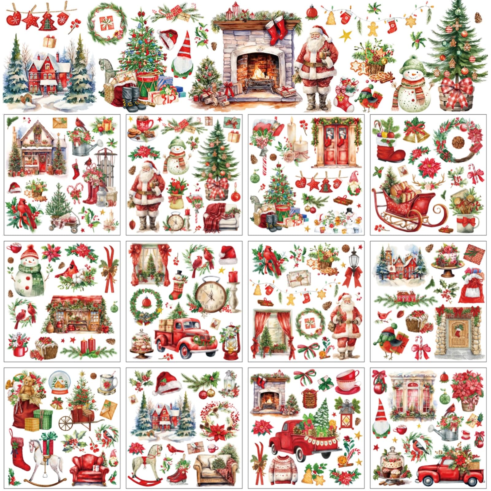 BBTO 12 Sheets Christmas Rub on Transfers for Crafts and Furniture Christmas Rub on Transfer Stickers Winter Rub on Decals for Wood DIY Paper Home Decor, 5.5 x 5.7 Inch(Rustic)