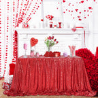 QueenDream Sequin Tablecloth 60x102 Inch Red Tablecloth Glitter Table Cloth for Birthday Party Events Christmas Decorations