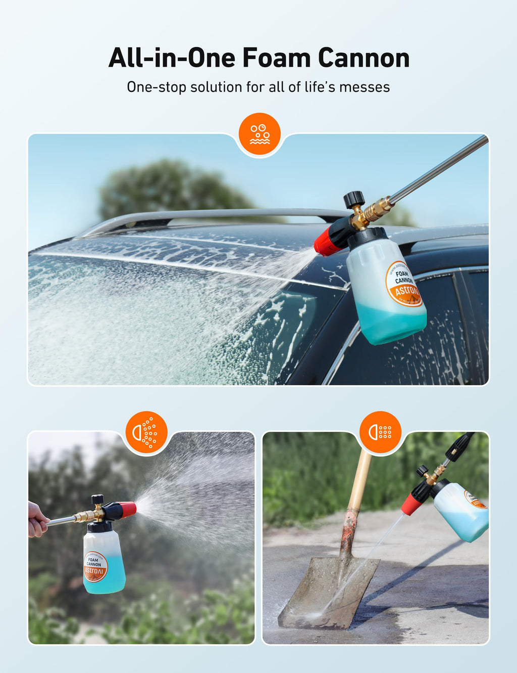 AstroAI Foam Cannon, Heavy Duty Car Foam Blaster Wide Neck Adjustable Snow Foam Lance and Thick Foam for Pressure Washer with 1/4" Quick Connector,1L Bottle & 5 Nozzles