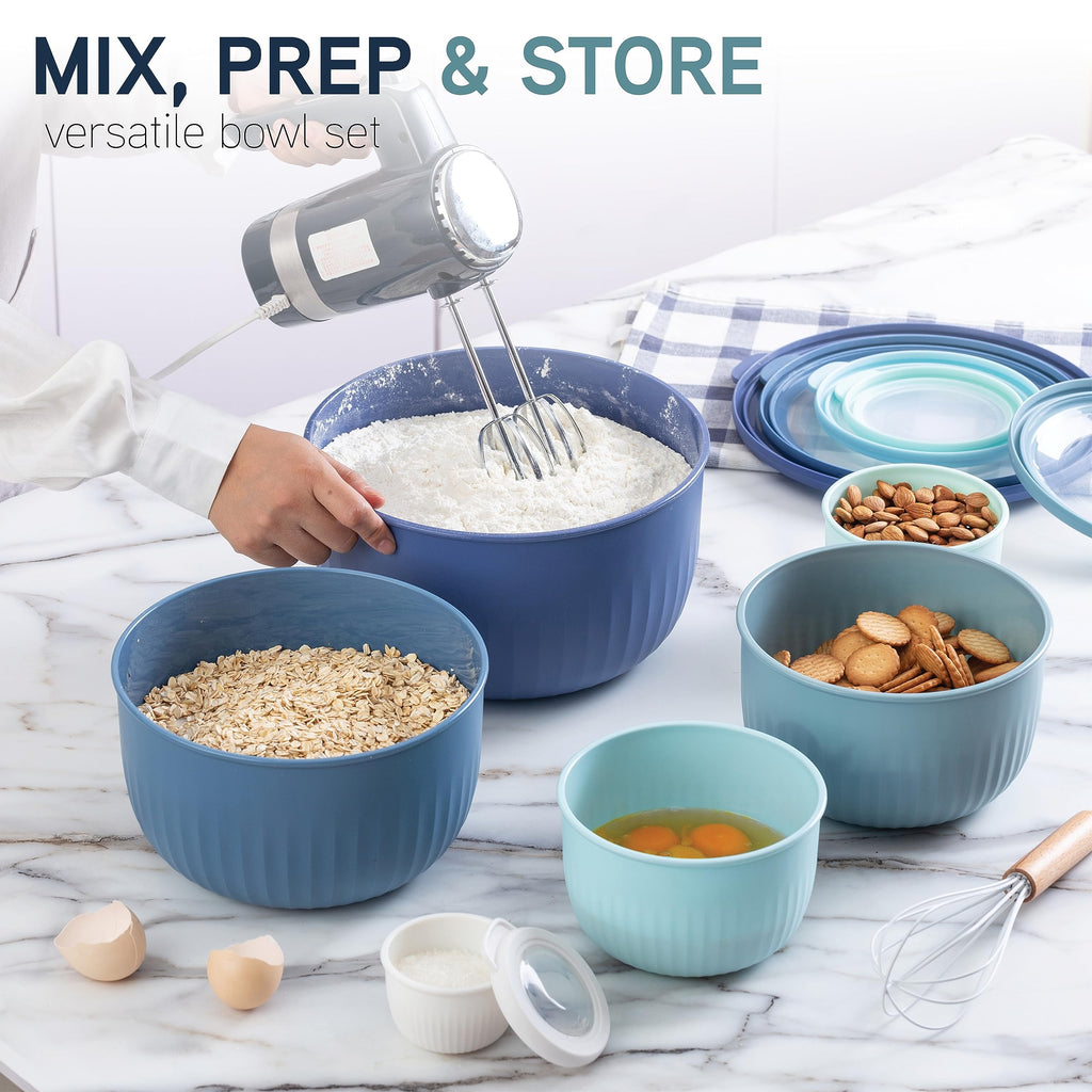 COOK WITH COLOR Prep Bowls with Lids- Wide and Deep Nesting Plastic Small Mixing Bowl Set with Lids, 12 Piece Set - Deep Bowls, Blue