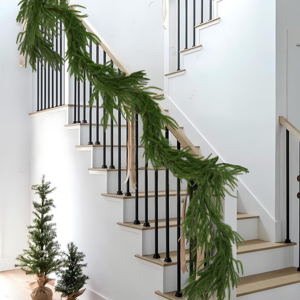 Hananona 2 Pcs 6 Ft Artificial Norfolk Pine Garlands, Real Touch Winter Pine Garland, Green Artificial Greenery Garland for Table, Mantle, Wall, Indoor, Outdoor Christmas Decorations (2, 6 FT)