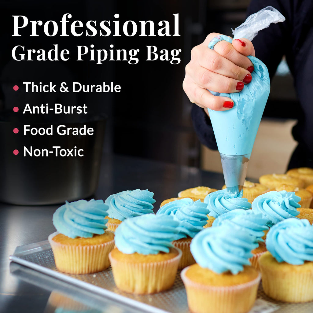 Prestee 100 Anti Burst Disposable Piping Bags, 12" - Pastry Bags, Icing Piping Bags, Tipless Piping Bags, Frosting Bags, Piping Bag, Cake Decorating Bags, Christmas Holiday Cake and Cookie Decoration
