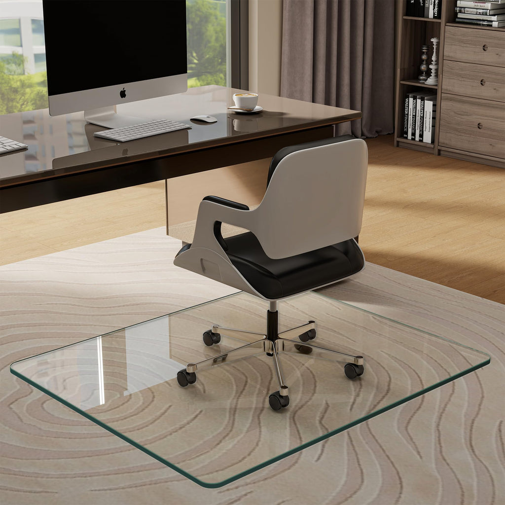 BesWin Glass Office Chair Mat, Tempered Glass Floor Mats for Carpet Floor, Heavy Duty Hard Glass Desk Chair Mat for Home or Office, Anti-Slip & Easy Glide - 36" x 46"