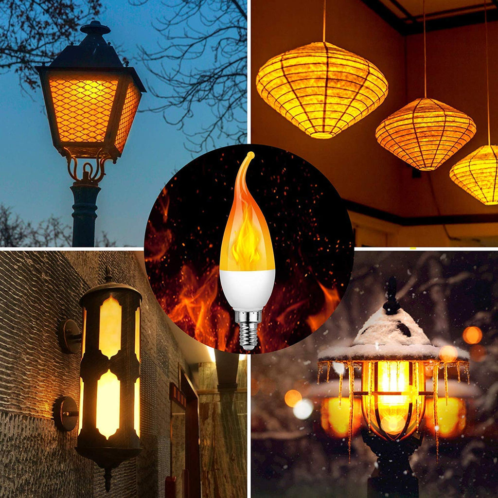OHLGT E12 Flame Bulbs 12 Pack, 3 Mode LED Candelabra Flame Light Bulb 2.0 Watt Warm White Chandelier Flame Bulbs,1800k Candle Light Bulbs, Flame Tip for Christmas Party Decorations