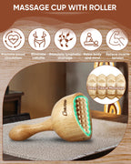 ONUEMP Wooden Therapy Cup with Roller, Wood Therapy Massage Tools, Maderoterapia Kit Colombiana, Fascia Roller for Body Shaping, Lymphatic Drainage, Cellulite Remover, Muscle Relief, Trigger Points