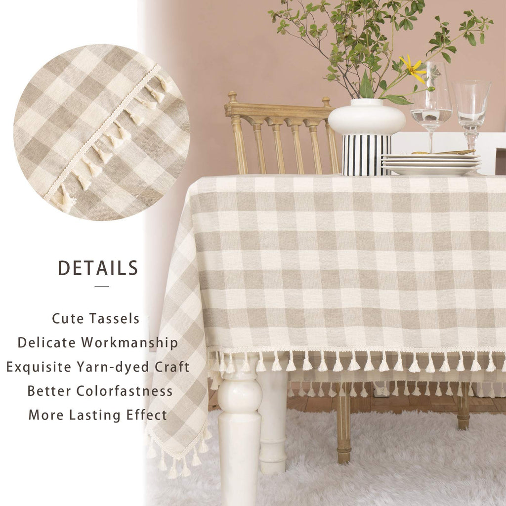 Midsummer Breeze Rustic Checkered Tablecloth, Cotton Gingham Rectangle Table Cloths for Kitchen Dining Restaurant Farmhouse Thanksgiving Christmas Decor (55x84”,Gray Khaki)