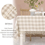 Midsummer Breeze Rustic Checkered Tablecloth, Cotton Gingham Rectangle Table Cloths for Kitchen Dining Restaurant Farmhouse Thanksgiving Christmas Decor (55x84”,Gray Khaki)