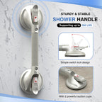 DAILYLIFE Shower Grab Bar for Bathtubs and Showers, 17 inch Heavy Duty Shower Handle with Strong Suction Cup, 300 lbs Safety Shower Handrails for Seniors and Elderly, Grey