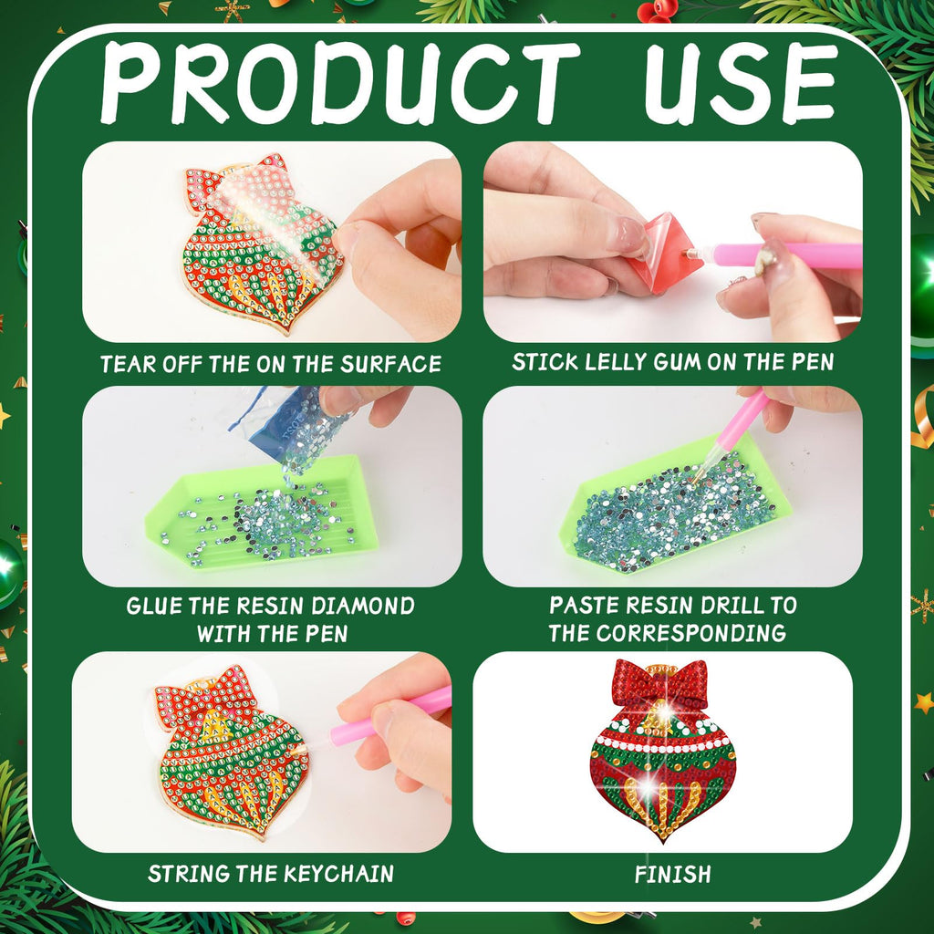Tondiamo 20 Pcs Christmas Balls Diamond Painting Keychain Kits with Tools Christmas Balls Diamond Painting Keychain Hanging Diamond Painting Keychains for Kids DIY Ornaments