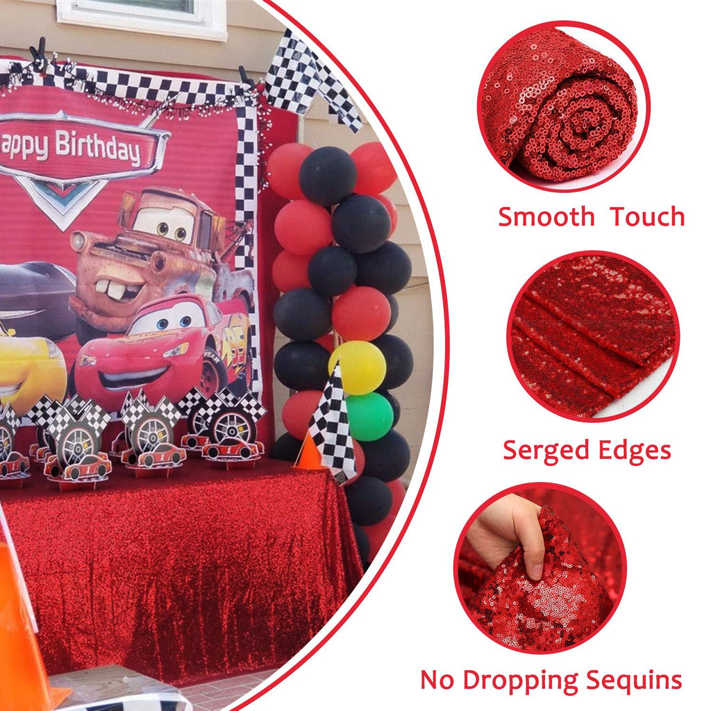 QueenDream Red Sequin Tablecloth 90x132 Inch Red Glitter Table Cloth for Birthday Bridal Shower Party Christmas
