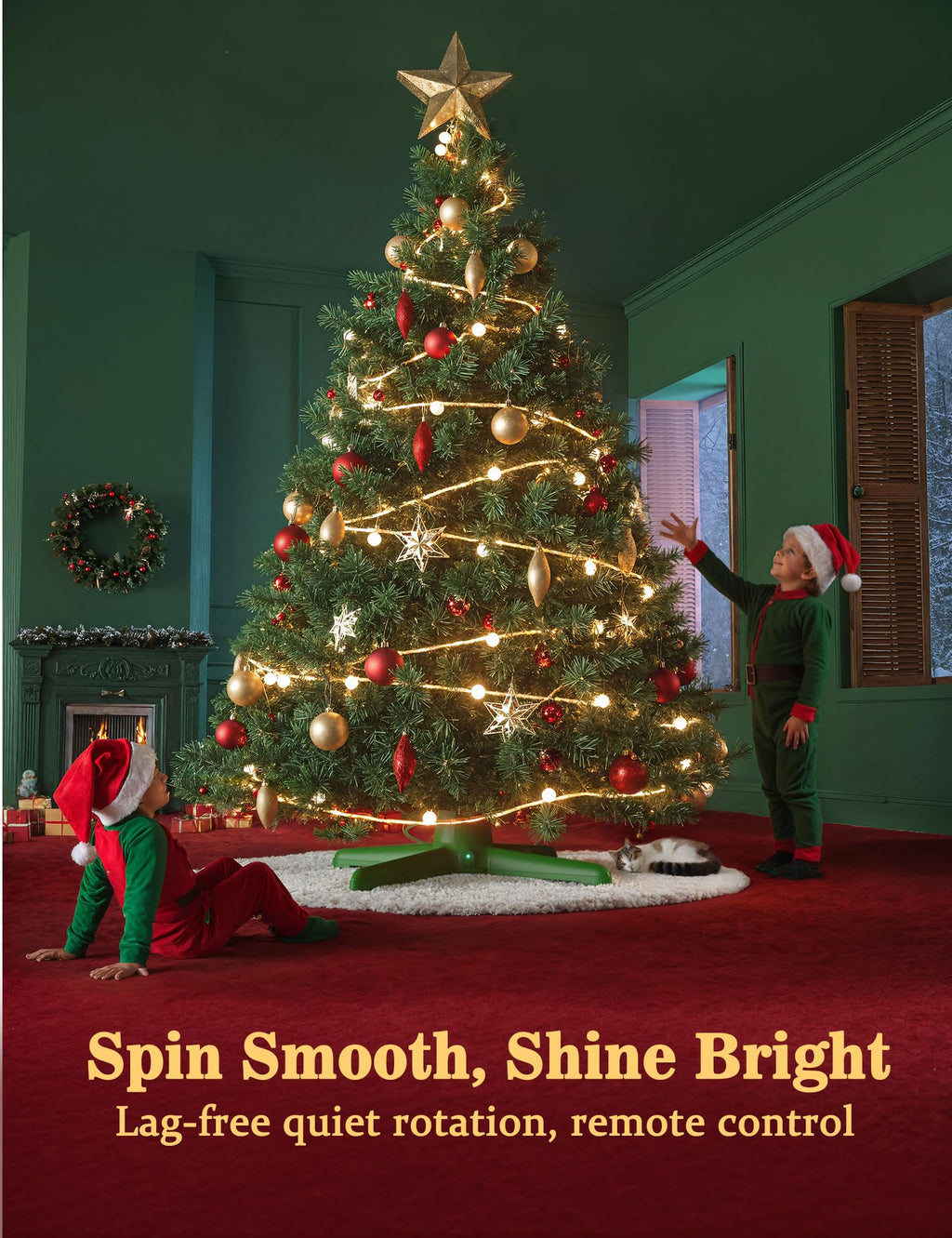 2025 Upgrade Rotating Christmas Tree Stand, UL Certified Adjustable Tree Stands with Remote Control for Up to 7.5ft 90lb Artificial Tree, Durable 3 Light Outputs with Up to 625 Watts of Power