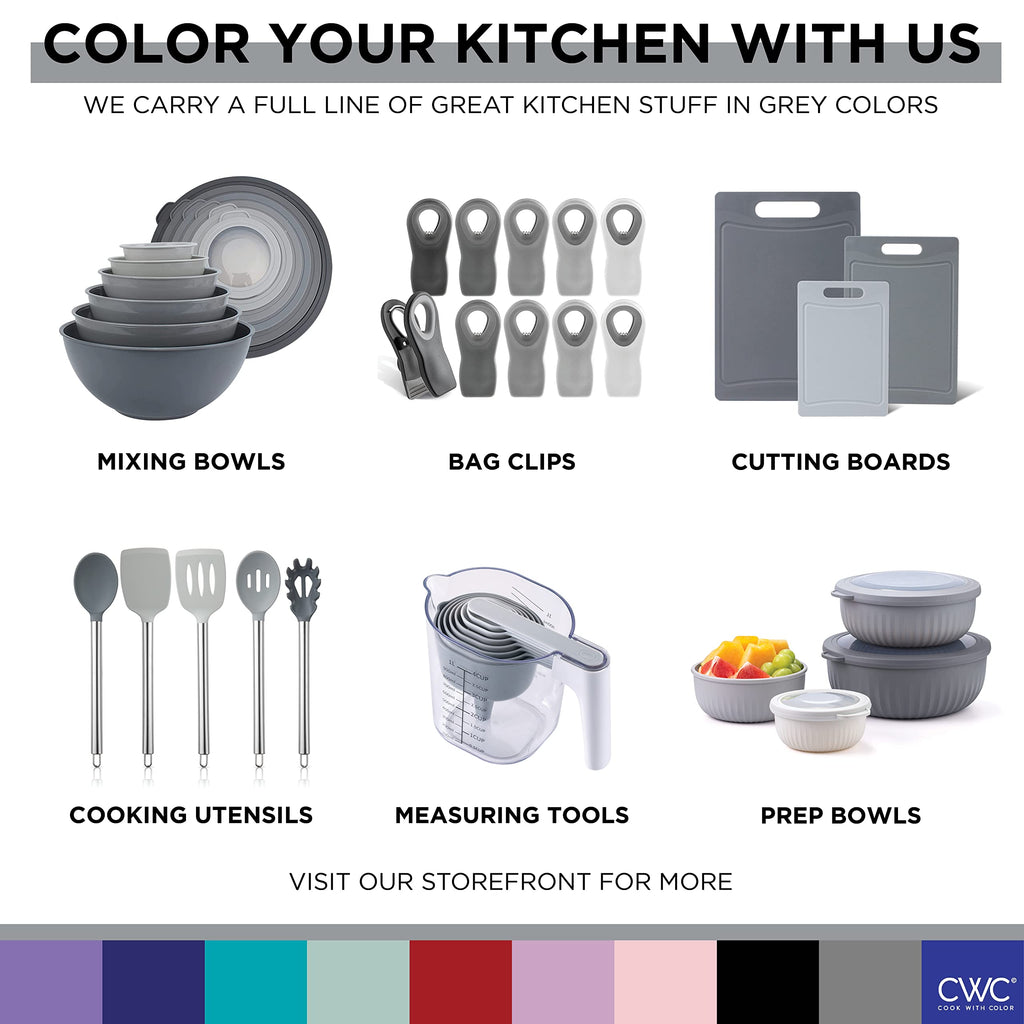 COOK WITH COLOR Prep Bowls with Lids- Wide and Deep Nesting Plastic Small Mixing Bowl Set with Lids, 12 Piece Set - Deep Bowls, Gray