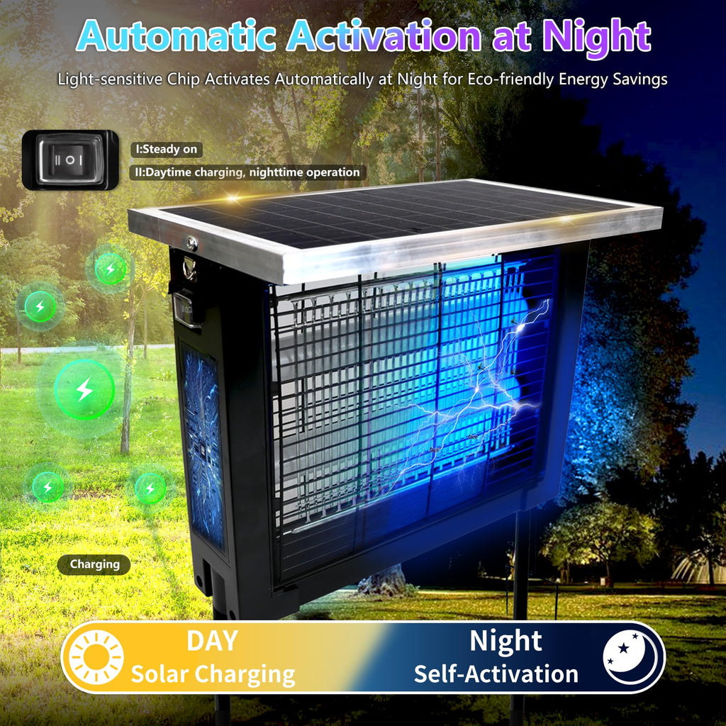 Powerful Large Solar Bug Zapper Outdoor for 10000 sq.ft, Poartable Rechargeable Mosquito Zapper with High Powered, Cordless Solar Fly Zapper for Patio Garden Backyard Farm Pest Control