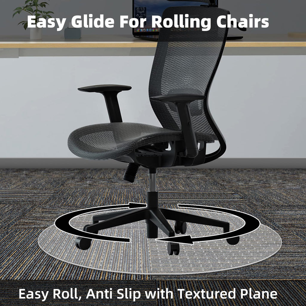 Office Chair Mat Carpet Protector: 36" x 36" Plastic Heavy Duty Computer Desk Mats with Lip for Low Flat and No Pile Carpeted Floor - Clear Rug Pad for Rolling Chairs Office Work Home Gaming Round