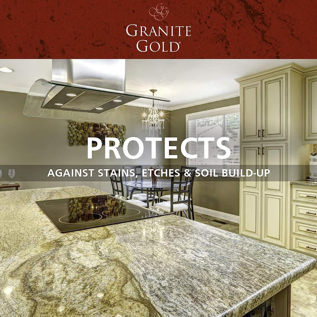Granite Gold Water-Based Sealer Spray Protection for Granite, Marble, Travertine, Natural Stone Countertops, 64 Fluid Ounces and 24 Fluid Ounces
