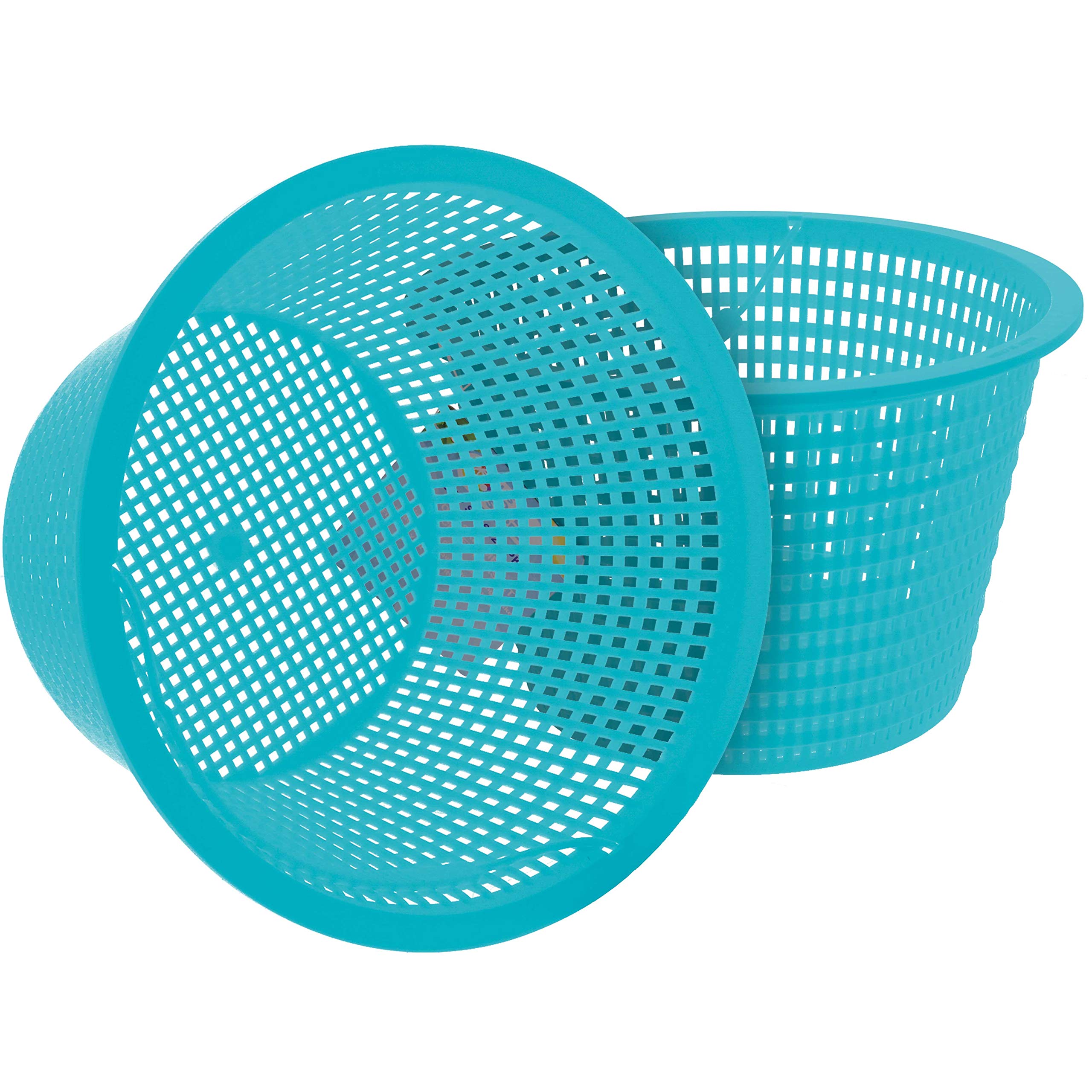 U.S. Pool Supply Swimming Pool Teal Blue Plastic Skimmer Replacement Basket (Set of 2) - Skimmer Basket for Inground Pool, Skim Filter Remove Leaves Debris - 8" Top, 5.5" Bottom, 5" Deep, Not Weighted