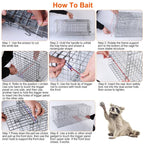 KOCASO Large Live Animal Trap Cage, Foldable Heavy Duty Humane Rat Trap for Indoor and Outdoor, Metal Mouse Trap for Squirrel Gopher Chipmunk Mice Raccoon, Easy to Catch and Release, 31"x11"x12"