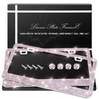 QUANQIUFEI 2 Pack Bling License Plate Frames, Sparkly Rhinestone Diamond Car License Plate Cover for Women, Stainless Steel Car Accessories with Glitter Crystal Caps (Light Rose)