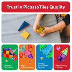 PicassoTiles 100 Pieces Magnetic Tiles Building Blocks Mini Size Diamond Series Magnet Toys Travel Size On-The-Go Construction Sensory Toys Gifts Educational Set STEM Learning Kit Playset PTM100