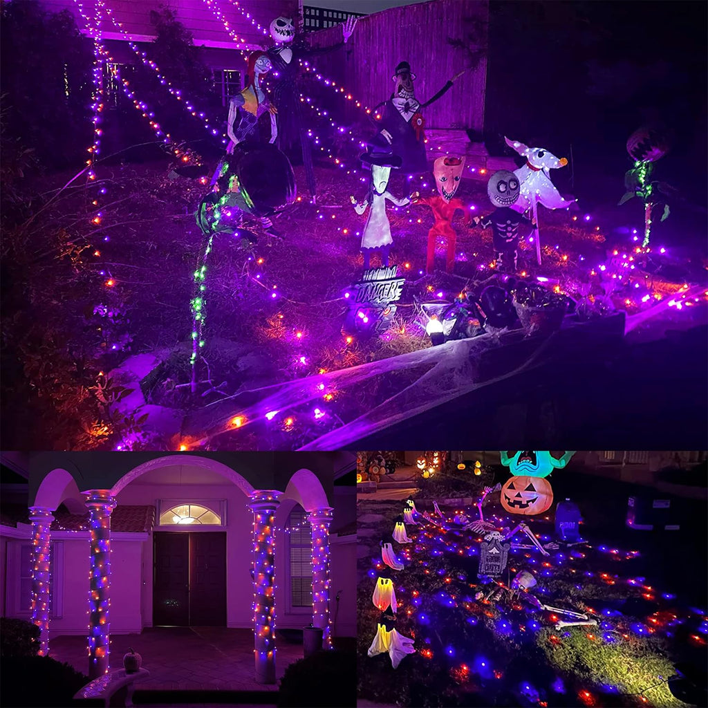 WATERGLIDE Extra Long 328FT Halloween Lights, 1000 LED Outdoor Fairy String Lights, Green PVC Copper Wire Christmas Lights, Plug in 8 Modes & Waterproof for Tree Party Home Yard Decor, Orange&Purple