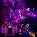 WATERGLIDE Extra Long 328FT Halloween Lights, 1000 LED Outdoor Fairy String Lights, Green PVC Copper Wire Christmas Lights, Plug in 8 Modes & Waterproof for Tree Party Home Yard Decor, Orange&Purple