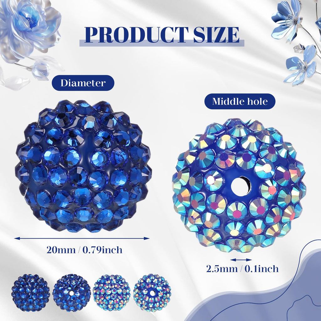 Loetere 40 Pcs 20mm Rhinestone Beads Crystal Round Disco Ball Beads Bulk Chunky Bubblegum Beads Charms for Christmas DIY Pens Making Jewelry Supplies Craft European Style Bracelets (Dark Blue)