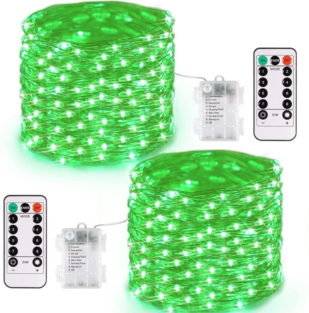 JMEXSUSS 2 Pack Green Fairy Lights Battery Operated, Total 400 LED 132ft Halloween String Lights with Remote, 8 Modes Green Christmas Lights for Bedroom St Patricks Day Halloween Decorations