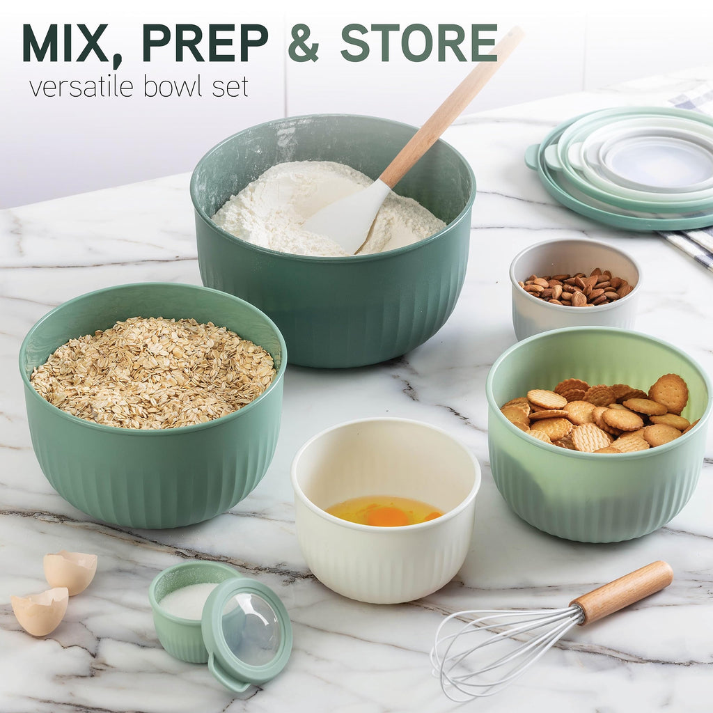 COOK WITH COLOR Prep Bowls with Lids- Wide and Deep Nesting Plastic Small Mixing Bowl Set with Lids, 12 Piece Set - Deep Bowls, Sage