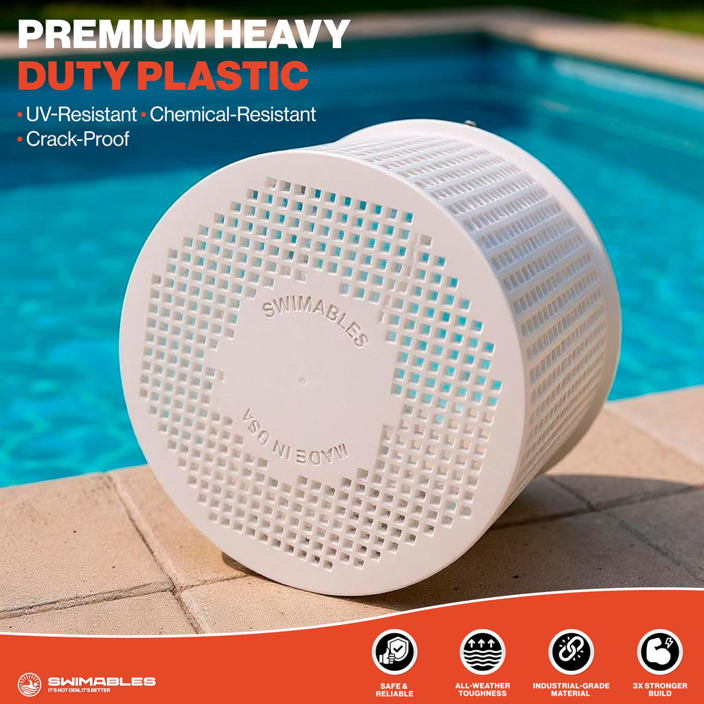 Swimables Pool Skimmer Basket for Inground Pool Compatible with Hayward Skimmer Basket and Pool Filter Basket SP1082CA | Built-in Brass Weight | 316 Stainless Steel Handle & Convenient Rubber Grip