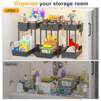 Sevenblue 3 Pack Under Sink Organizer, 2-Tier Multi-Use Kitchen Bathroom Organizers and Storage with Sliding Drawer, Bathroom Cabinet Organizer with Hooks and Hanging Cups (Black)