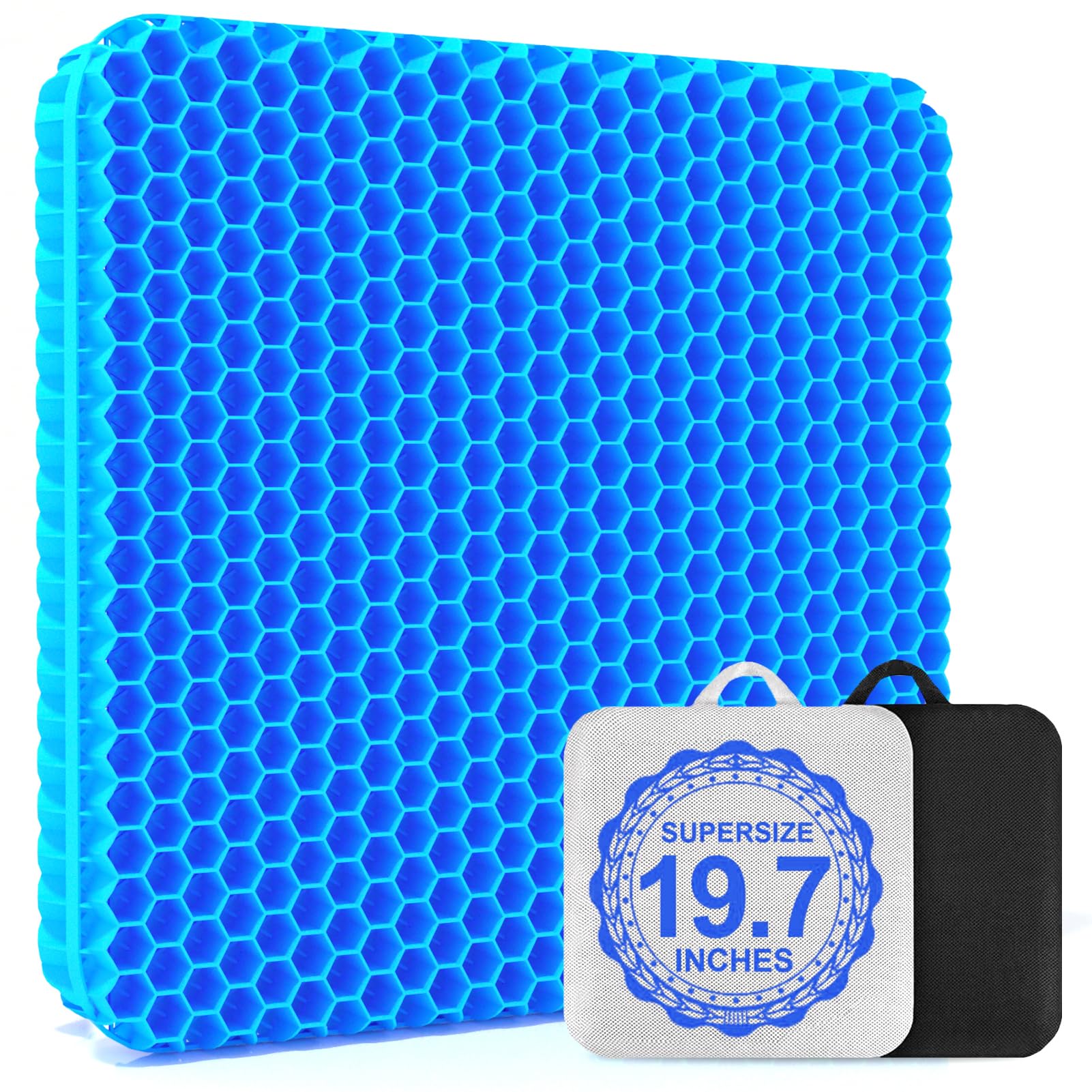 19.7＂ Gel Seat Cushion, Super Large & Thick Office Chair Cushion for Long Sitting - Back Hip Tailbone Pain Relief Cushion, Egg Seat Cushion Desk Chair Pads for Cars Wheelchair - Fits up to 350 lbs