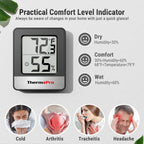 ThermoPro TP49 3 Pieces Digital Hygrometer Indoor Thermometer Humidity Meter Mini Hygrometer Thermometer with Temperature and Humidity Monitor Room Thermometer, Black