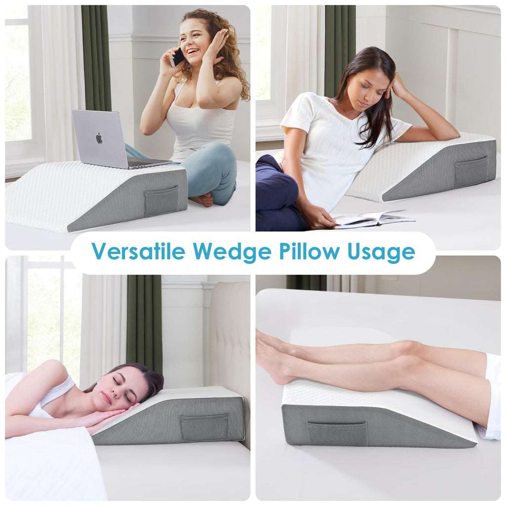 Cozymaker 6" Leg Elevation Pillows for Swelling, Cooling Gel Memory Foam Wedge Pillows for After Surgery, Sciatica Back Knee Hip Ankles Pain Relief, Leg Pillows for Sleeping