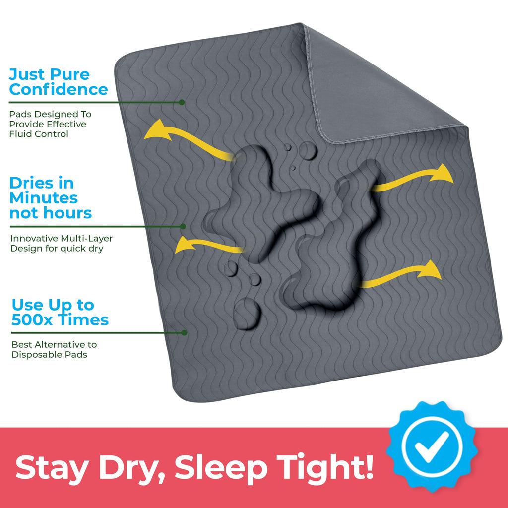 Utopia Bedding Waterproof Incontinence Bed Pads 34 x 52 Inches (Pack of 4, Gray), Washable and Reusable Underpads for Adults, Elderly and Pets, Absorbent Protective Pads