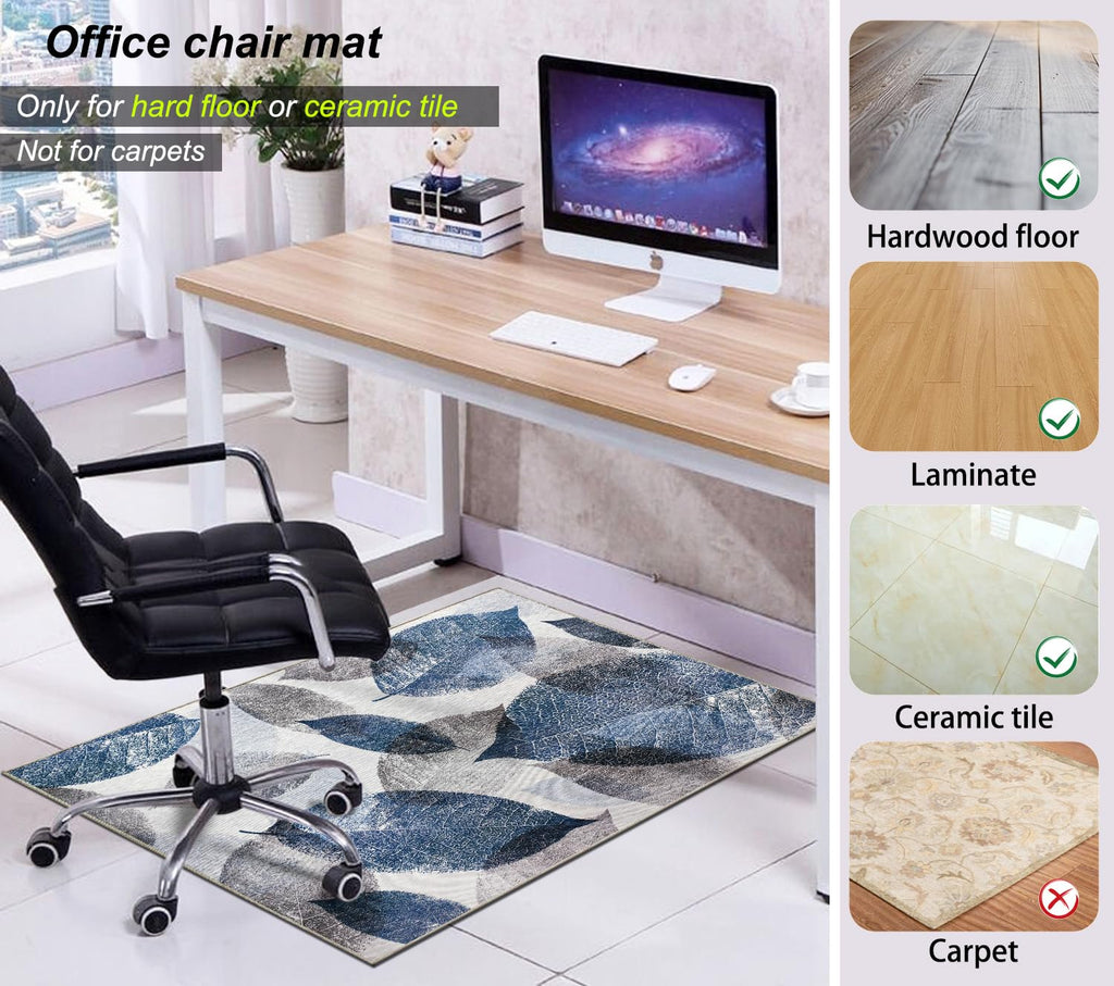 SAIKOOWA Office Chair Mat for Hardwood Floor,36"*48" Highly Premium Quality Protector Floor Mat,Desk Chair Mat - 2.15lbs Anti-Slip Chair Rug Mat for Office Home Laminate Floor Blue Leaf