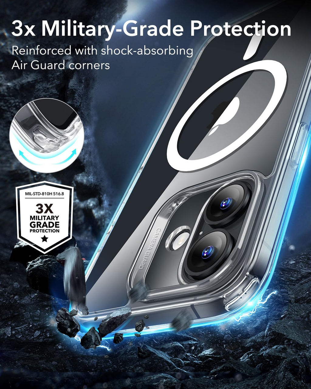 ESR for iPhone 16 Case, Compatible with MagSafe, Shockproof Military-Grade Protection, Magnetic Phone Case for iPhone 16, Classic Hybrid Case (HaloLock), Clear