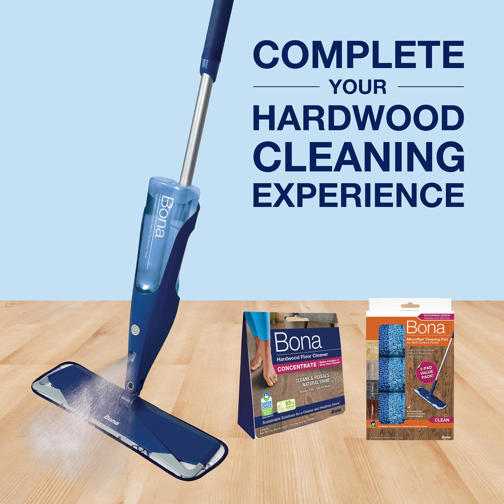 Bona Hardwood Floor Premium Spray Mop - Includes Wood Floor Cleaning Concentrate and Machine Washable Microfiber Cleaning Pad - Dual Zone Cleaning Design for Faster Cleanup